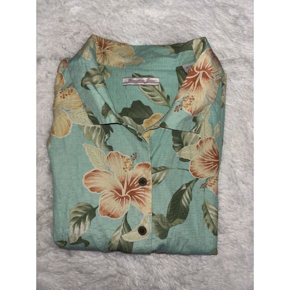 Jamaica Jazz Women’s Sz. XL green tropical Design Silk Blend Button Up Shirt - Picture 12 of 12